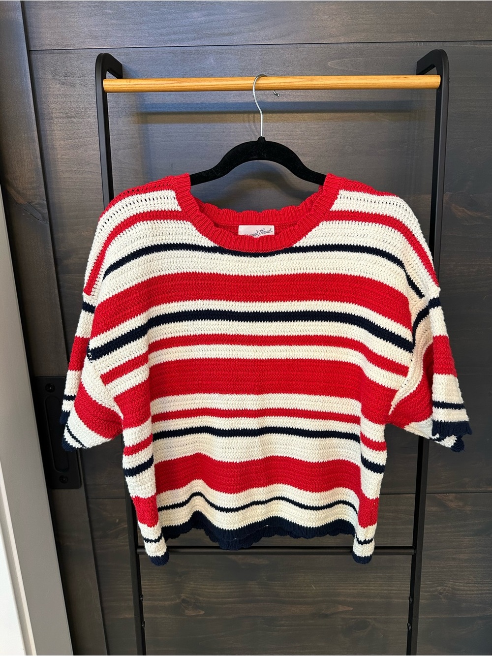 Universal Thread Red, White & Navy Striped Knit Crew Sweater